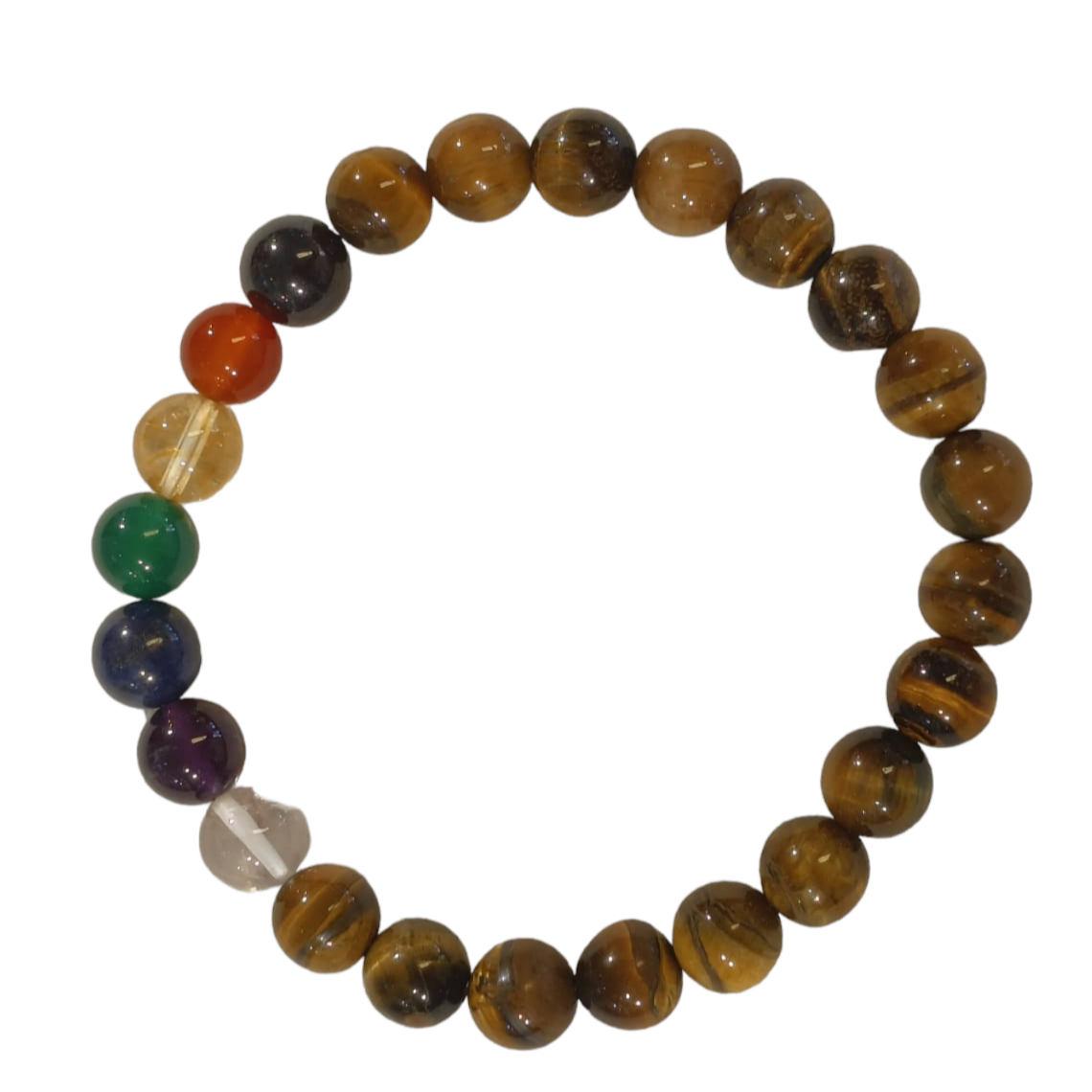 "Harmonize Energies: Tiger Eye Bracelet with 7 Chakras