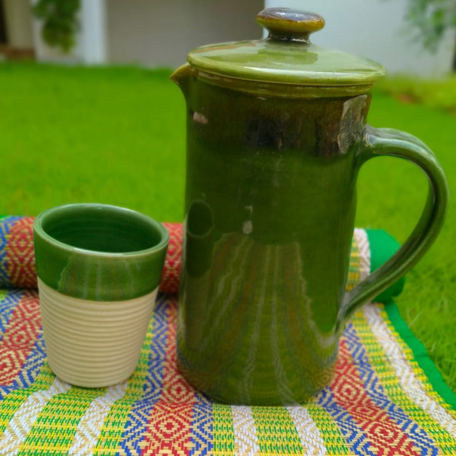 Green Ceramic Water Jug  With Water Tumbler