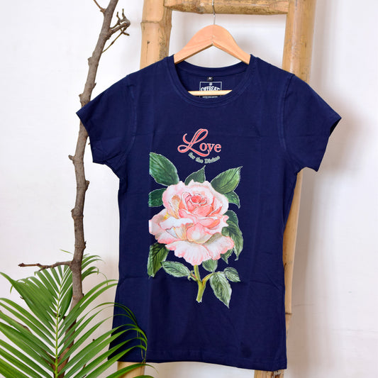 Rose Floral Printed Half Sleeve Women T-Shirt