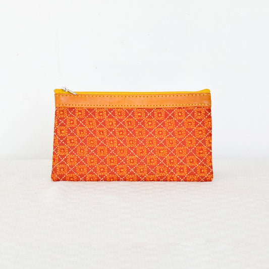 orange handmade kantha pouch