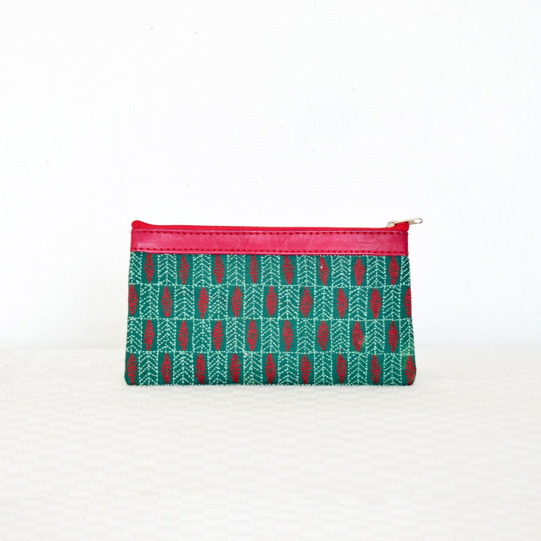 online-shopping-green-handmade-kantha-pouch-elegant-silk-in-aura-store-pondicherry