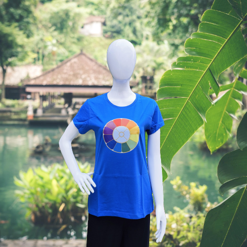 blue light weight the mother's multicoloured symbol cotton women t-shirt from sri aurobindo ashram pondicherry marketed by aura store