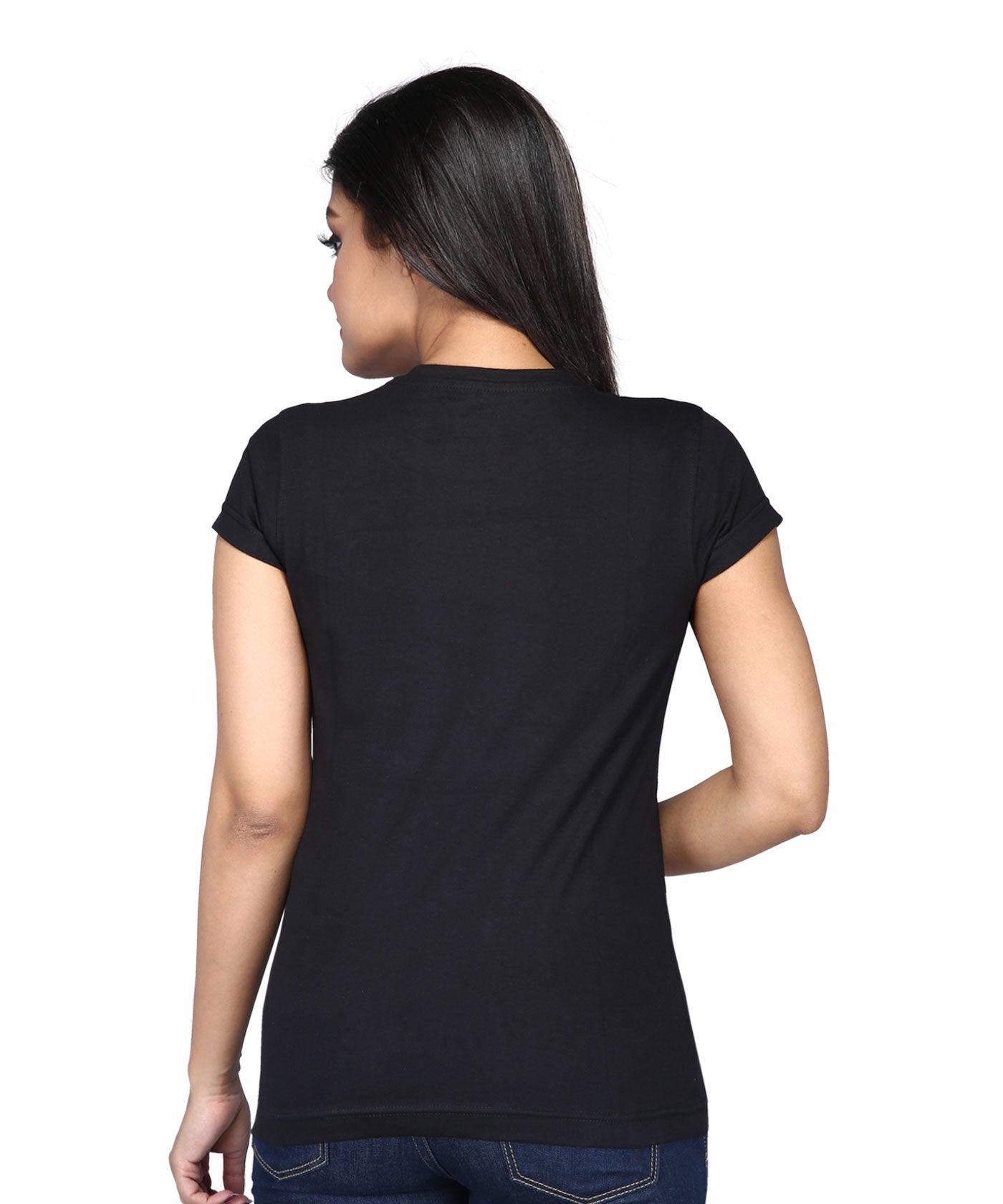 Women's  Black Round Neck T Shirt - Flower Om