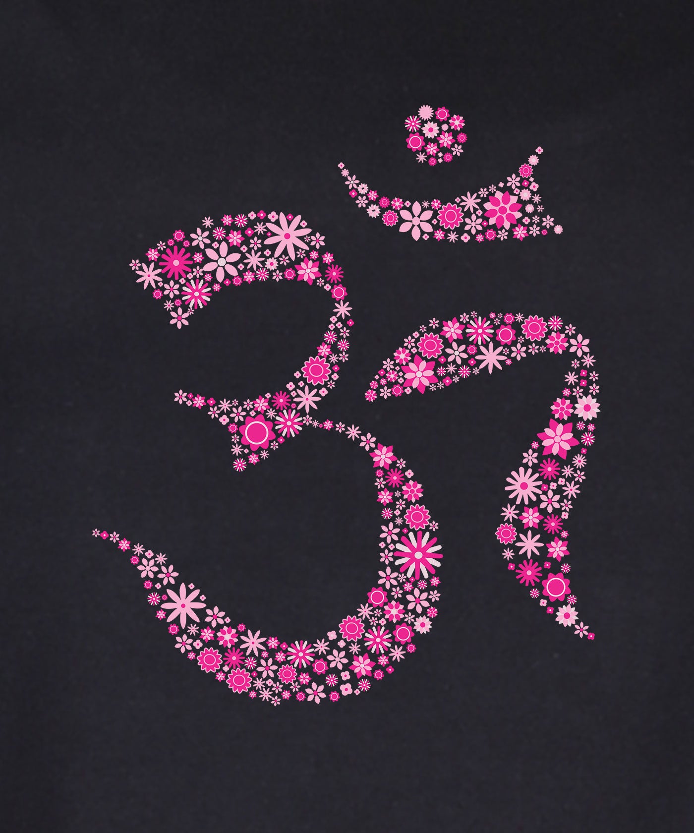 Women's  Black Round Neck T Shirt - Flower Om