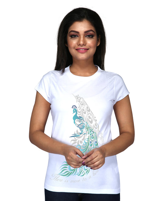 Women's  White Round Neck T Shirt - Fine Feathers