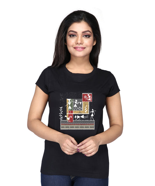 Women's Black Round Neck T Shirt - Joy of Work