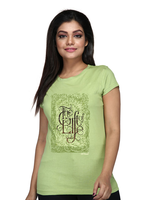 Women's Parrot Green Round Neck T Shirt - The Gift of life