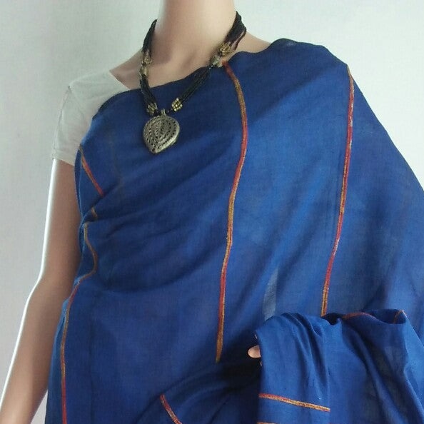 online-shopping-khesh-blue-saree-azure cyan-cotton-in-aura-store-pondicherry