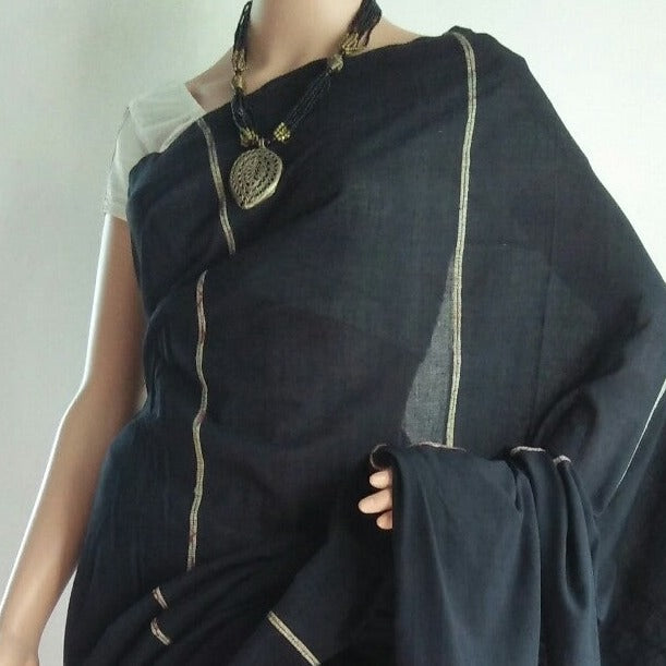 charcoal gray saree khesh hand lomed - product photo