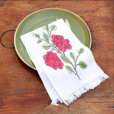 online-shopping-handmade-embroidered-flower-design-adding-a-touch-of-beauty-to-a-hand-towel-in-aura-pondicherry