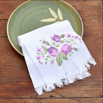 online-shopping-aura-handmade-embroidered-flower-design-adding-a-touch of-beauty-to-a-hand-towel-in-pondicherry-boutique