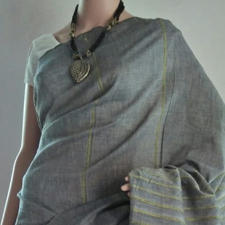 online-shopping-gunsmoke-gray-color-khesh-saree-handmade-soft-cotton-saree-for-women-in-aura-store-pondicherry