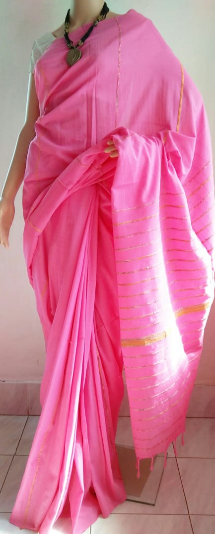 Handloom Elegant Magenta Pink Cotton Khesh Saree