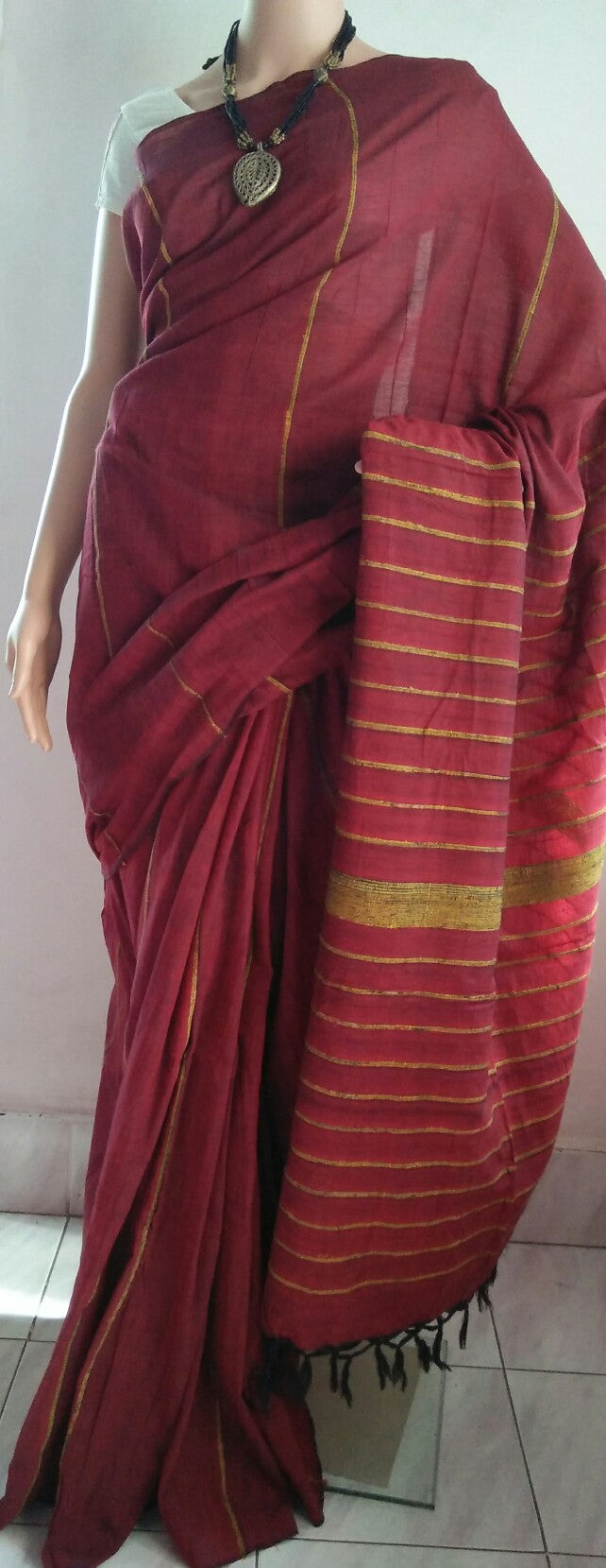 Cotton Maroon Khesh Saree with Blouse Piece