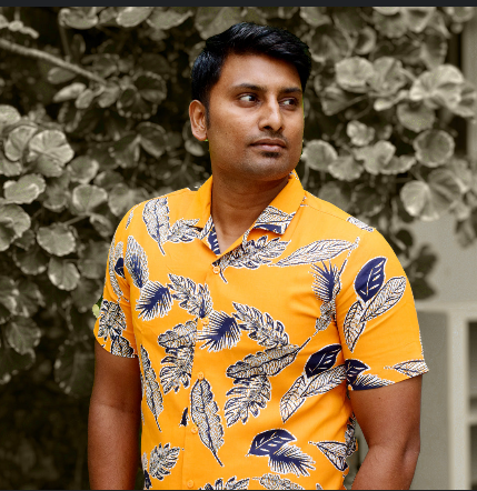 beach-wear-orange-leaf-printed-viscose-shirt-in-aura-store-pondicherry