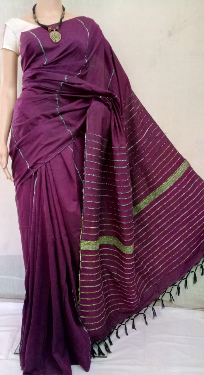 Elegant Cotton Magenta Khesh Saree